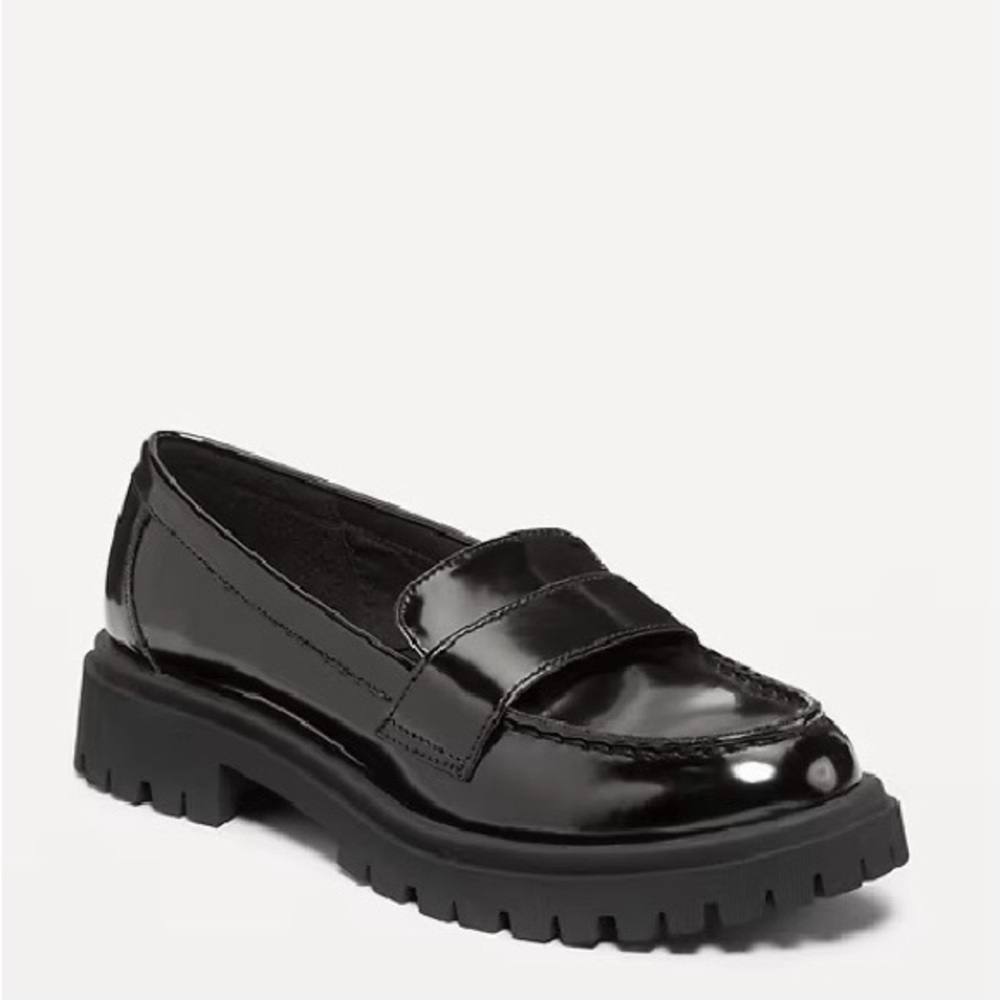 Kid’s Black Patent Lug Sole Penny Loafers Size 12